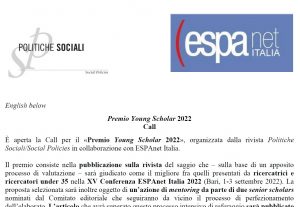 Call per il «Premio Young Scholar 2022»della rivista Politiche Sociali/Social Policies  e di ESPAnet Italia